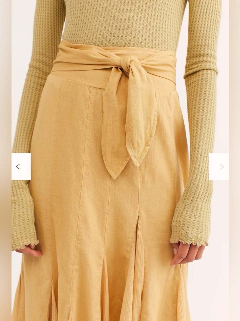 Free People Marguerita Maxi Skirt Golden Yellow Pull-On Cotton Linen Sz L NWT - Picture 3 of 13